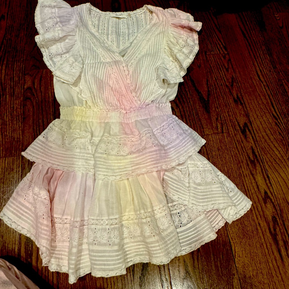 Love Shack Fancy Gwen Ruffled Sleeve Tie Dye Mini Dress